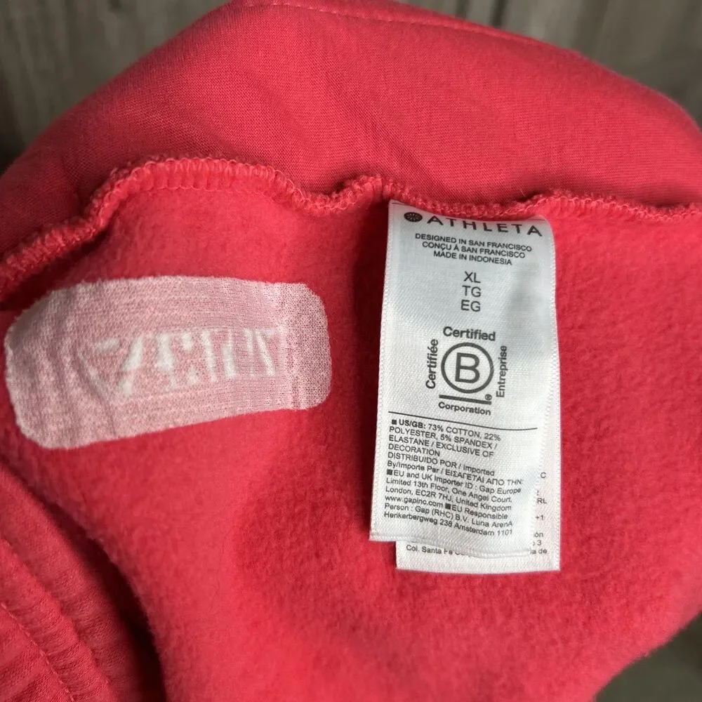 Athleta Sweat Shorts Size XL Fleece Lined Pockets Drawstrings Red Color